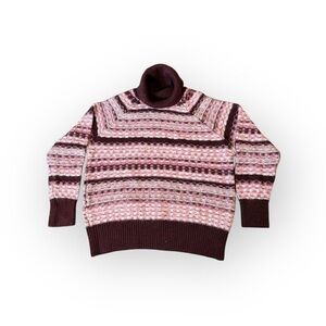 Elegant Pink and Brown Turtleneck Sweater